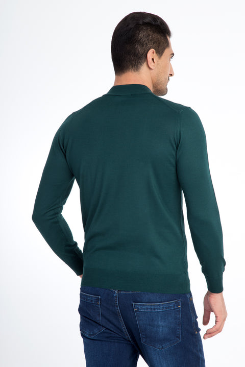 Koyu Yesil Yarım Balıkçı Yaka Regular Fit Yünlü Triko Kazak
