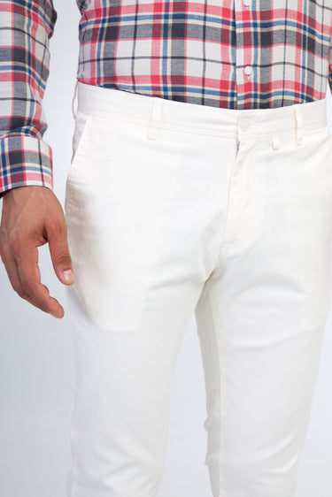 Krem Slim Fit Dar Kesim Likralı Kanvas / Chino Pantolon