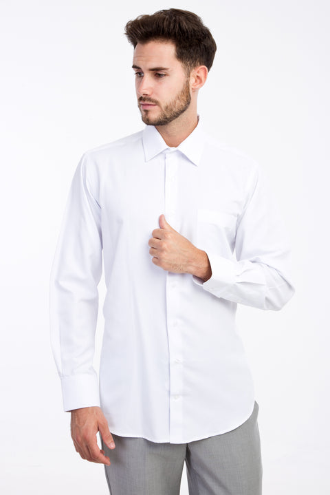 Beyaz Uzun Kol Desenli Klasik Gömlek