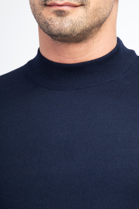 Lacivert Yarım Balıkçı Yaka Yünlü Triko Kazak