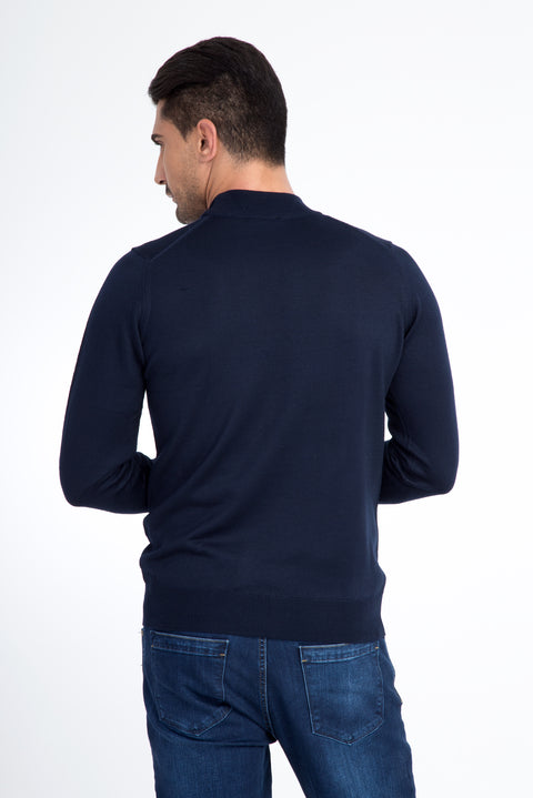 Lacivert Yarım Balıkçı Yaka Yünlü Triko Kazak