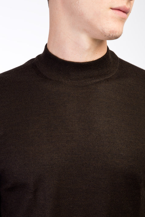 Kahve Yarım Balıkçı Yaka Yünlü Triko Kazak