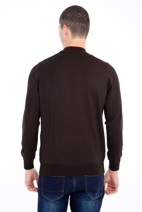 Kahve Yarım Balıkçı Yaka Yünlü Triko Kazak