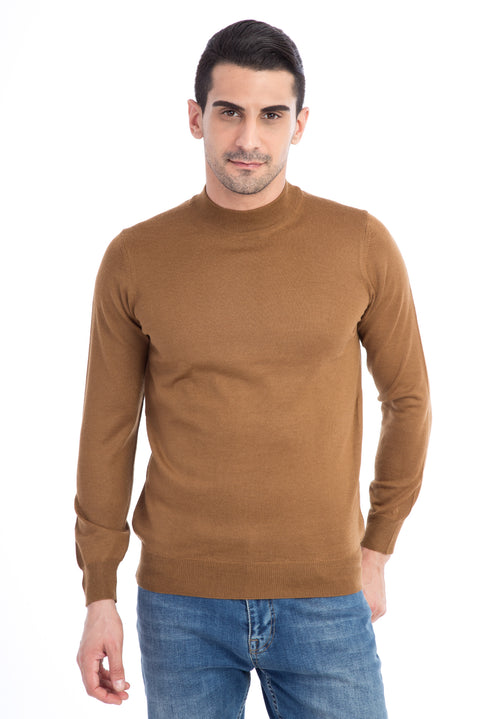 Açık Kahve - Camel Yarım Balıkçı Yaka Yünlü Triko Kazak