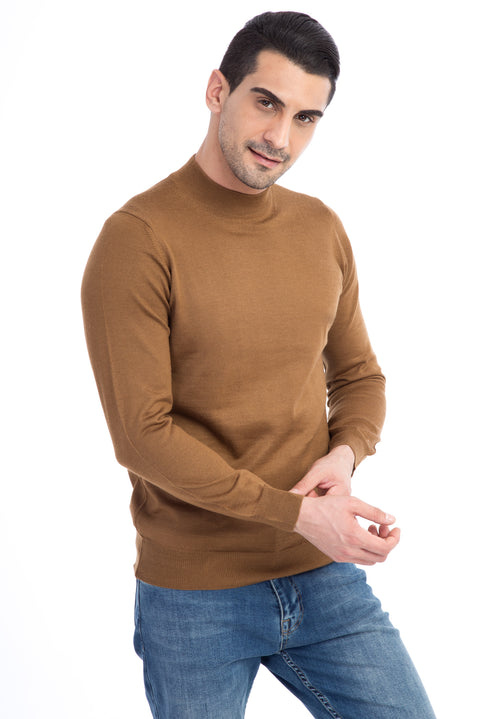 Açık Kahve - Camel Yarım Balıkçı Yaka Yünlü Triko Kazak