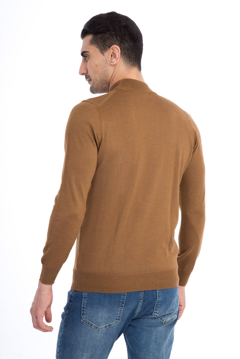 Açık Kahve - Camel Yarım Balıkçı Yaka Yünlü Triko Kazak