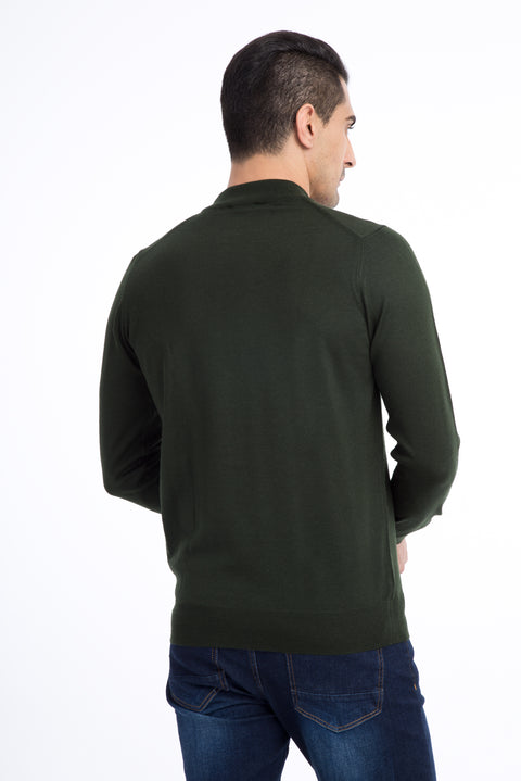 Haki Yarım Balıkçı Yaka Triko Kazak