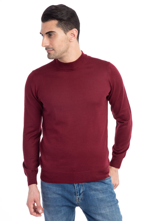 Burgundy Half Turtleneck Wool Knit Sweater
