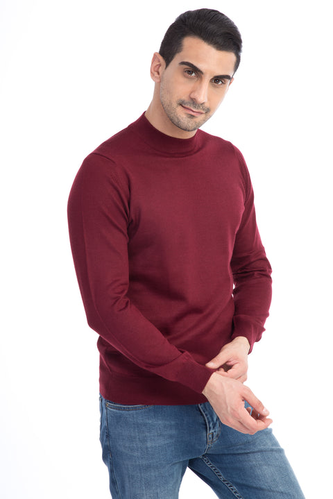 Burgundy Half Turtleneck Wool Knit Sweater