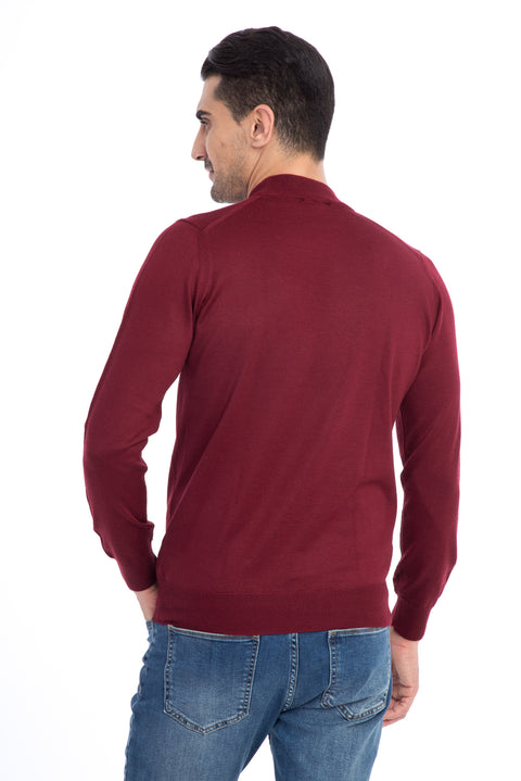 Burgundy Half Turtleneck Wool Knit Sweater