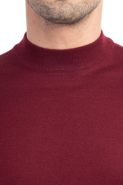 Burgundy Half Turtleneck Wool Knit Sweater