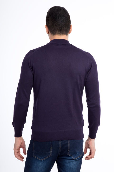 Purple Semi-Turtleneck Wool Knit Sweater