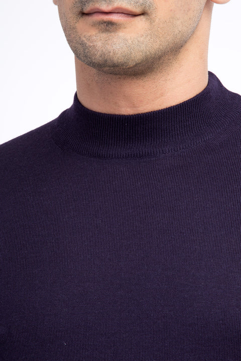 Purple Semi-Turtleneck Wool Knit Sweater