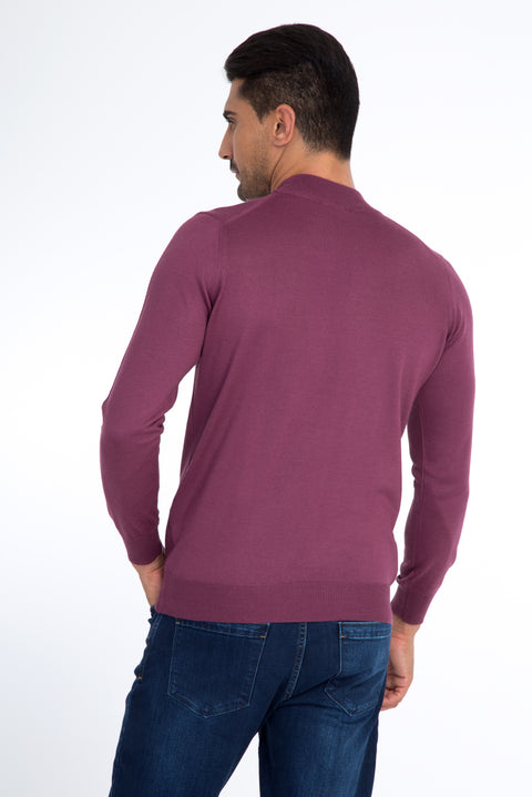 Kırmızı Yarım Balıkçı Yaka Yünlü Triko Kazak