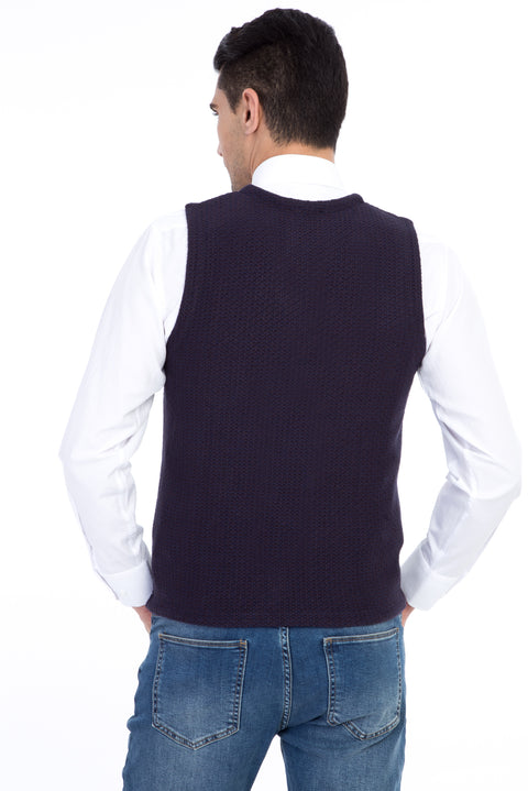 Lacivert Desenli Slim Fit Dar Kesim Yelek