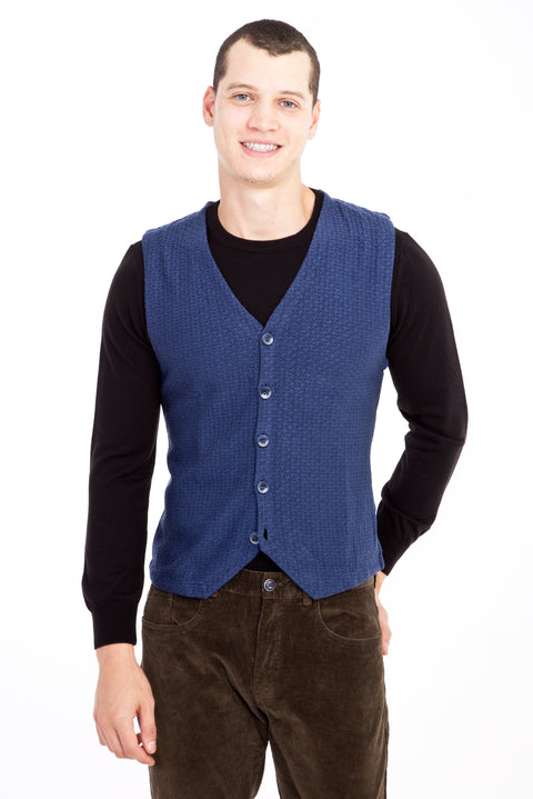 Mavi Desenli Slim Fit Dar Kesim Yelek