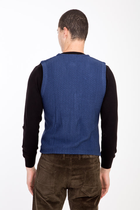 Mavi Desenli Slim Fit Dar Kesim Yelek