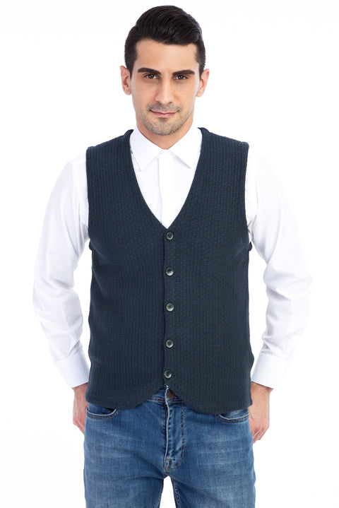 Koyu Yesil Desenli Slim Fit Dar Kesim Yelek