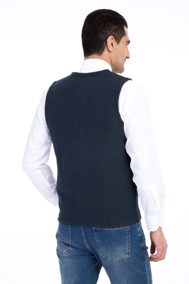 Koyu Yesil Desenli Slim Fit Dar Kesim Yelek