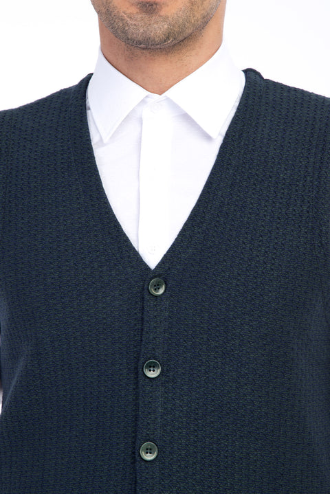 Koyu Yesil Desenli Slim Fit Dar Kesim Yelek