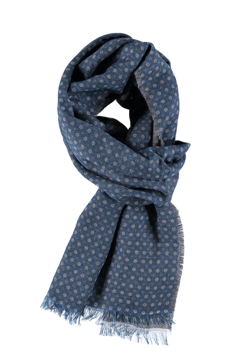 Açık Mavi Yünlü Desenli Atkı