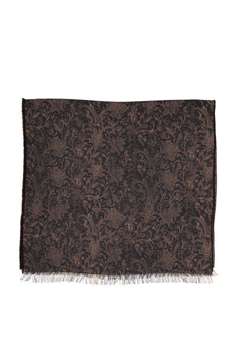 Kahve Yünlü Desenli Atkı