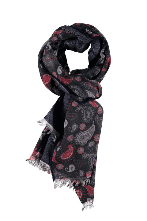 Siyah Yünlü Desenli Atkı