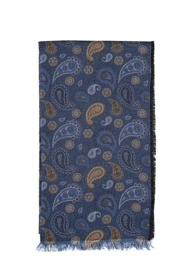 Mavi Yünlü Desenli Atkı