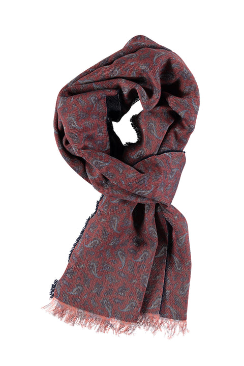 Kiremit Yünlü Desenli Atkı