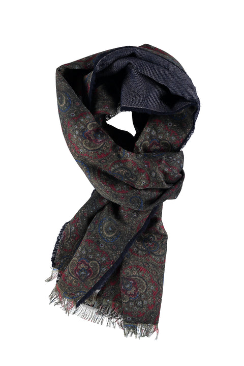 Koyu Yesil Yünlü Desenli Atkı