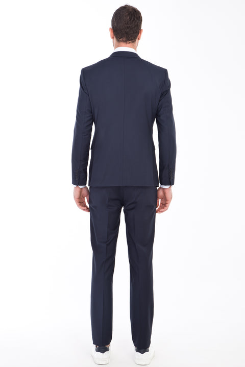 Lacivert 7 Drop Super Slim Fit Eksra Dar Kesim Yünlü Takım Elbise