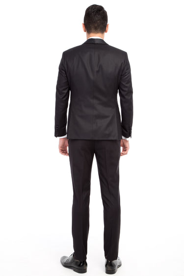 Siyah Slim Fit Dar Kesim Şal Yaka Desenli Yelekli Smokin & Damatlık