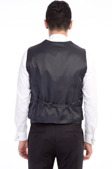 Siyah Slim Fit Dar Kesim Şal Yaka Desenli Yelekli Smokin / Damatlık