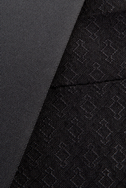 Siyah 7 Drop Slim Fit Dar Kesim Şal Yaka Desenli Yelekli Smokin & Damatlık