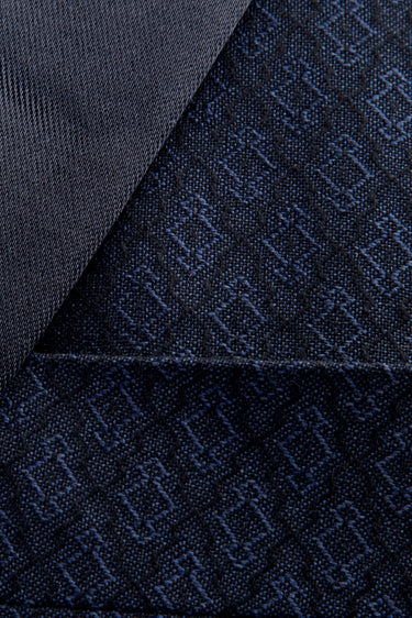 Lacivert Slim Fit Dar Kesim Şal Yaka Desenli Yelekli Smokin & Damatlık