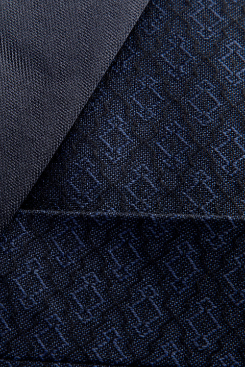 Lacivert 7 Drop Slim Fit Dar Kesim Şal Yaka Desenli Yelekli Smokin & Damatlık