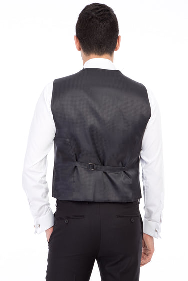  Bordo Slim Fit Dar Kesim Şal Yaka Desenli Yelekli Smokin / Damatlık