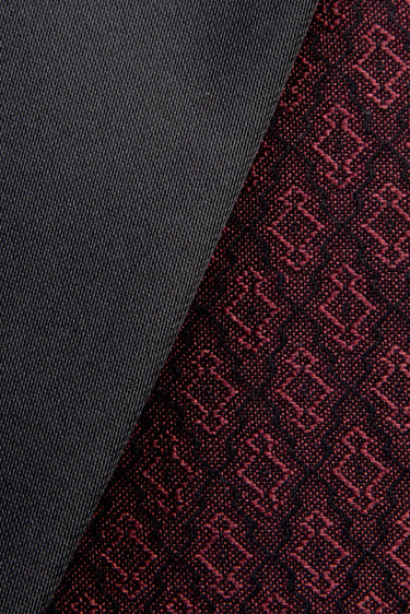 Bordo Slim Fit Dar Kesim Şal Yaka Desenli Yelekli Smokin / Damatlık