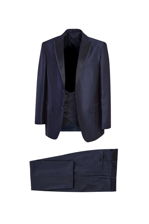 Lacivert 4 Drop Relaxed Fit Rahat Kesim Sivri Yaka Desenli Smokin & Damatlık