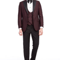 Bordo Sivri Yaka Desenli Smokin / Damatlık