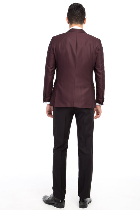 Bordo 6 Drop Regular Fit Standart Kesim Sivri Yaka Desenli Smokin & Damatlık