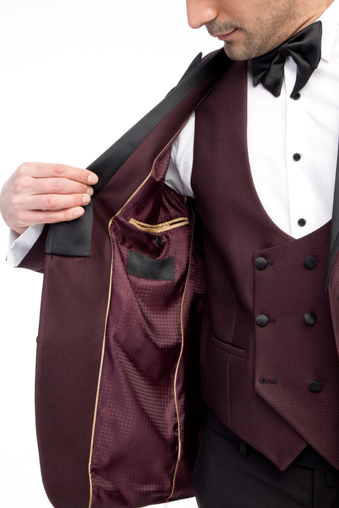 Bordo 6 Drop Regular Fit Standart Kesim Sivri Yaka Desenli Smokin & Damatlık