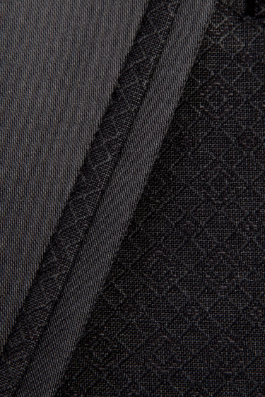 Siyah Slim Fit Dar Kesim Mono Yaka Desenli Yelekli Smokin & Damatlık