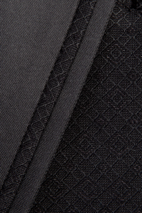 Siyah 7 Drop Slim Fit Dar Kesim Mono Yaka Desenli Yelekli Smokin & Damatlık