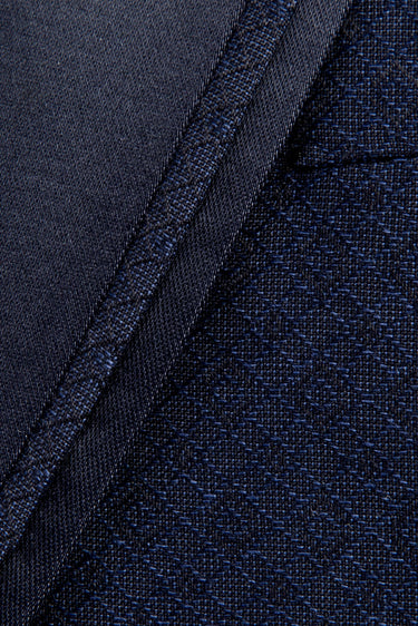 Lacivert Slim Fit Dar Kesim Mono Yaka Desenli Yelekli Smokin & Damatlık