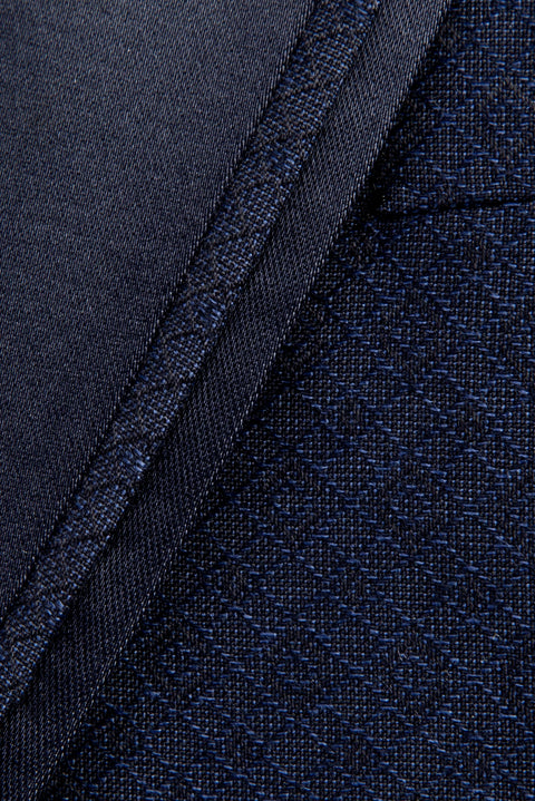 Lacivert 7 Drop Slim Fit Dar Kesim Mono Yaka Desenli Yelekli Smokin & Damatlık