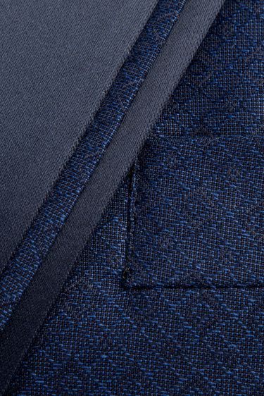 Mavi Slim Fit Dar Kesim Mono Yaka Desenli Yelekli Smokin / Damatlık