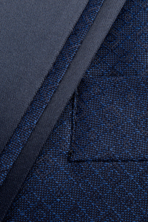 Mavi 7 Drop Slim Fit Dar Kesim Mono Yaka Desenli Yelekli Smokin & Damatlık