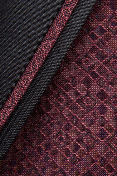 Bordo Slim Fit Dar Kesim Mono Yaka Desenli Yelekli Smokin / Damatlık