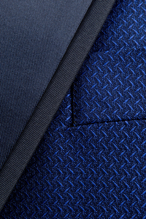 Mavi 7 Drop Slim Fit Dar Kesim Sivri Yaka Desenli Yelekli Smokin & Damatlık